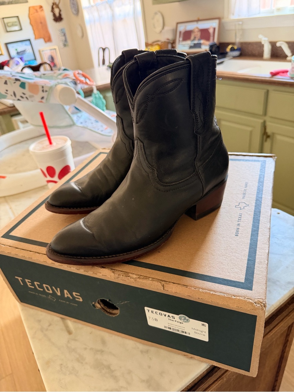 Tecovas Black Leather Western Pull-On Boots